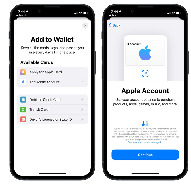 福鼎苹果手机维修分享iOS 15.5钱包App如何添加 Apple 账户 